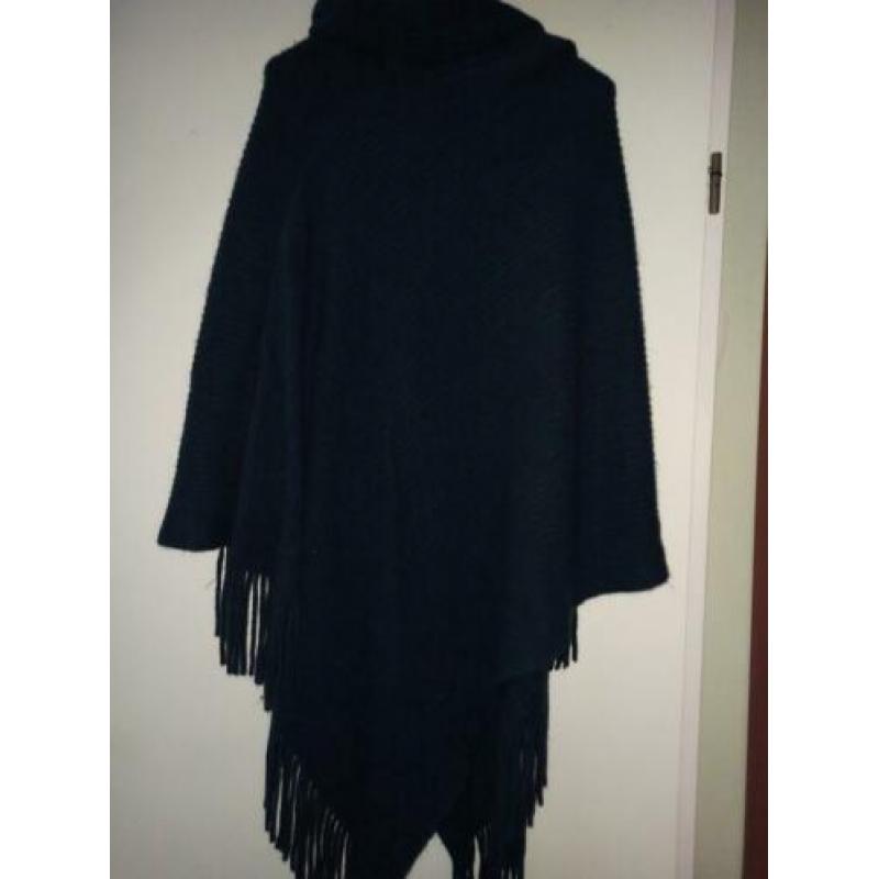 Blauwe poncho Wallis one size