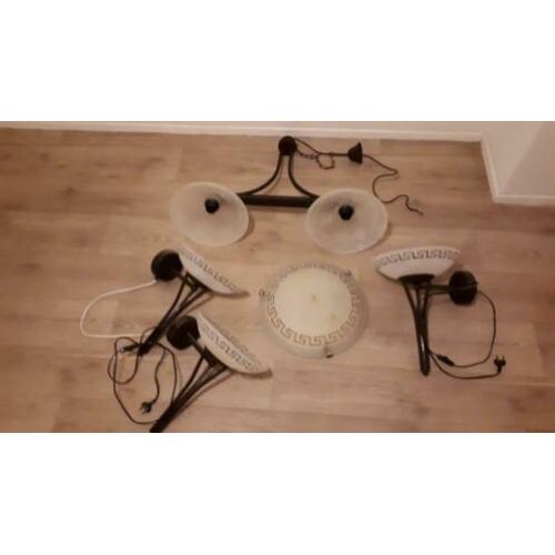 Lampen set, hanglamp, 3x wandlamp en plafonniere.