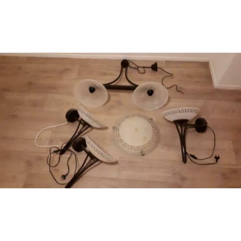 Lampen set, hanglamp, 3x wandlamp en plafonniere.