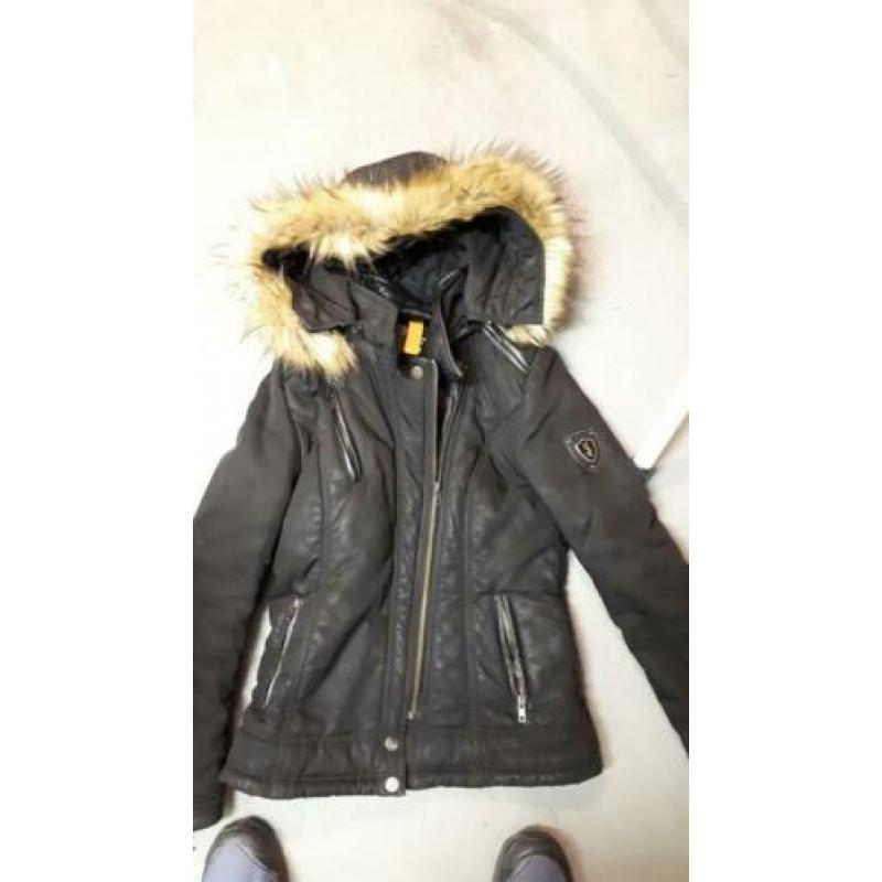 Sluis leder dames winter jas met capuchon maat 38