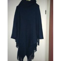 Blauwe poncho Wallis one size