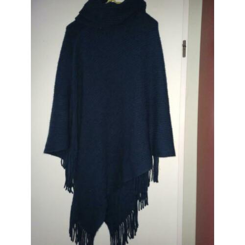 Blauwe poncho Wallis one size