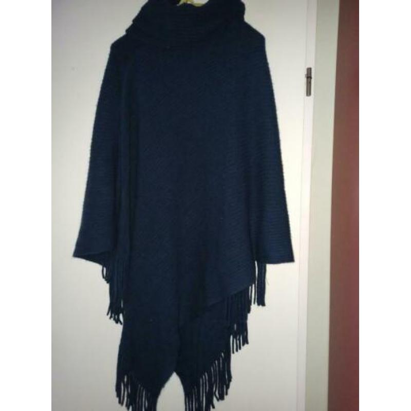 Blauwe poncho Wallis one size