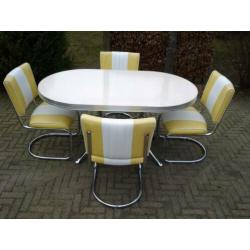 4 slede stoelen + diner tafel Bel Air retro fifties sixties