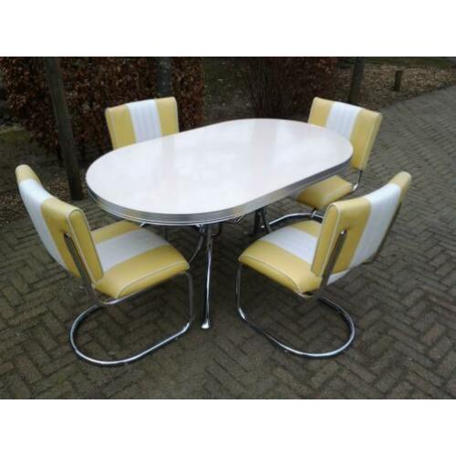 4 slede stoelen + diner tafel Bel Air retro fifties sixties