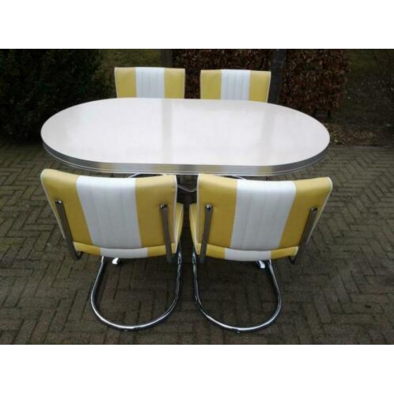 4 slede stoelen + diner tafel Bel Air retro fifties sixties