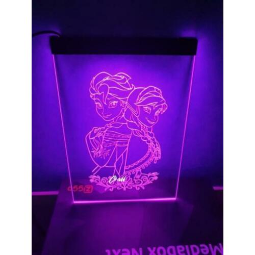 Disney Frozen Anna Elsa Neon 3D LED Lamp Verlichting Bord