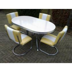4 slede stoelen + diner tafel Bel Air retro fifties sixties