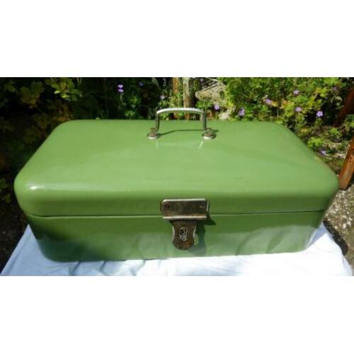 Vintage Brocante Emaille Brooddoos Reseda groen