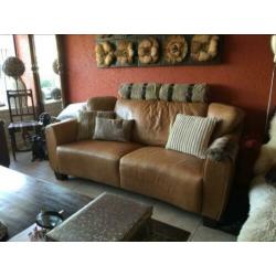 Stoere Landelijke Industrieele Lounge Bank Echt LEER