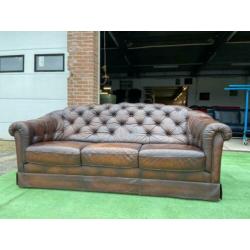 CHESTERFIELD bruin leren bank vintage + GRATIS BEZORGD