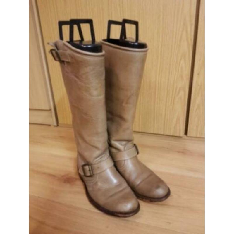 Sendra mt.37 hoge laarzen beige leer en lage zool