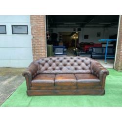 CHESTERFIELD bruin leren bank vintage + GRATIS BEZORGD