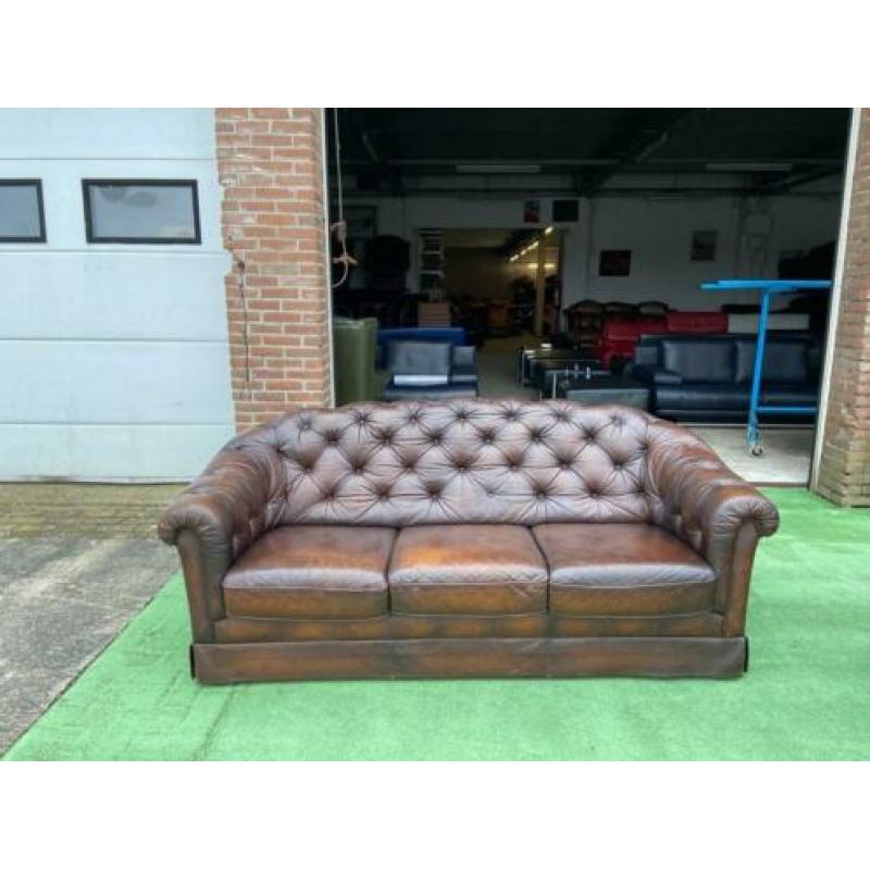 CHESTERFIELD bruin leren bank vintage + GRATIS BEZORGD