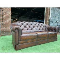 CHESTERFIELD bruin leren bank vintage + GRATIS BEZORGD