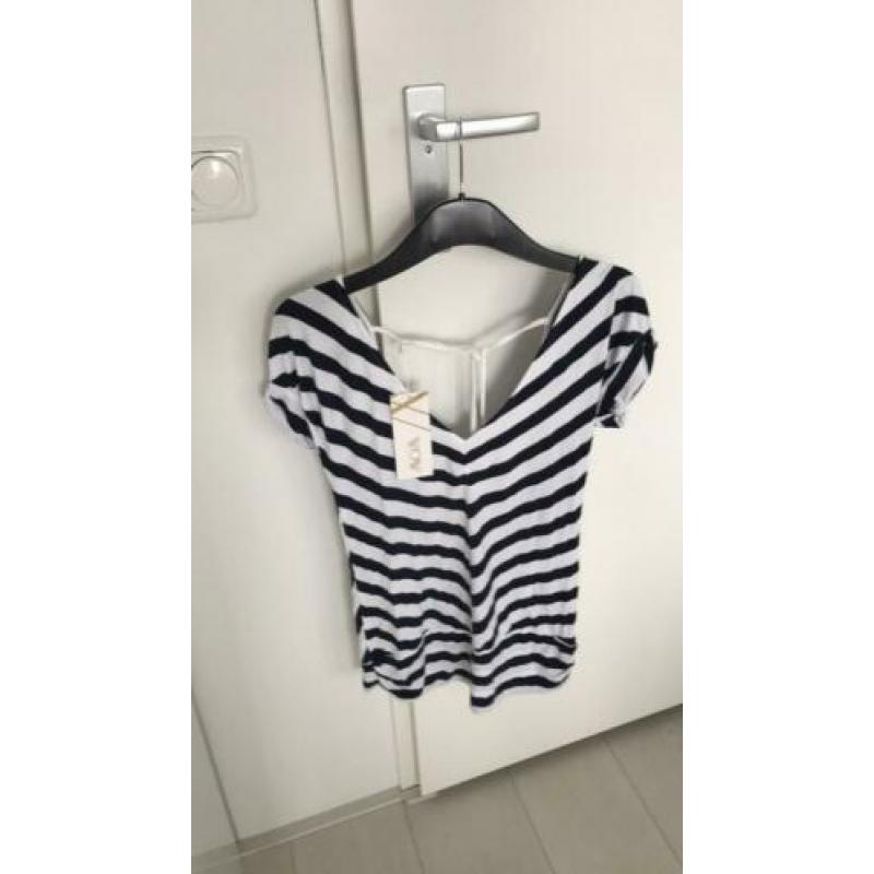 Wit/donkerblauwe top met open rug nieuw small