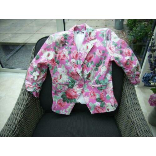 Prachtig gebloemd roze jasje/blazer maat 40 geheel gevoerd