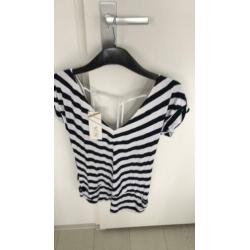 Wit/donkerblauwe top met open rug nieuw small