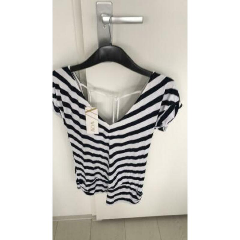 Wit/donkerblauwe top met open rug nieuw small