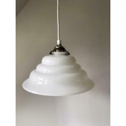 2 vintage melkglas driehoek lampenkap hanglamp opaline wit