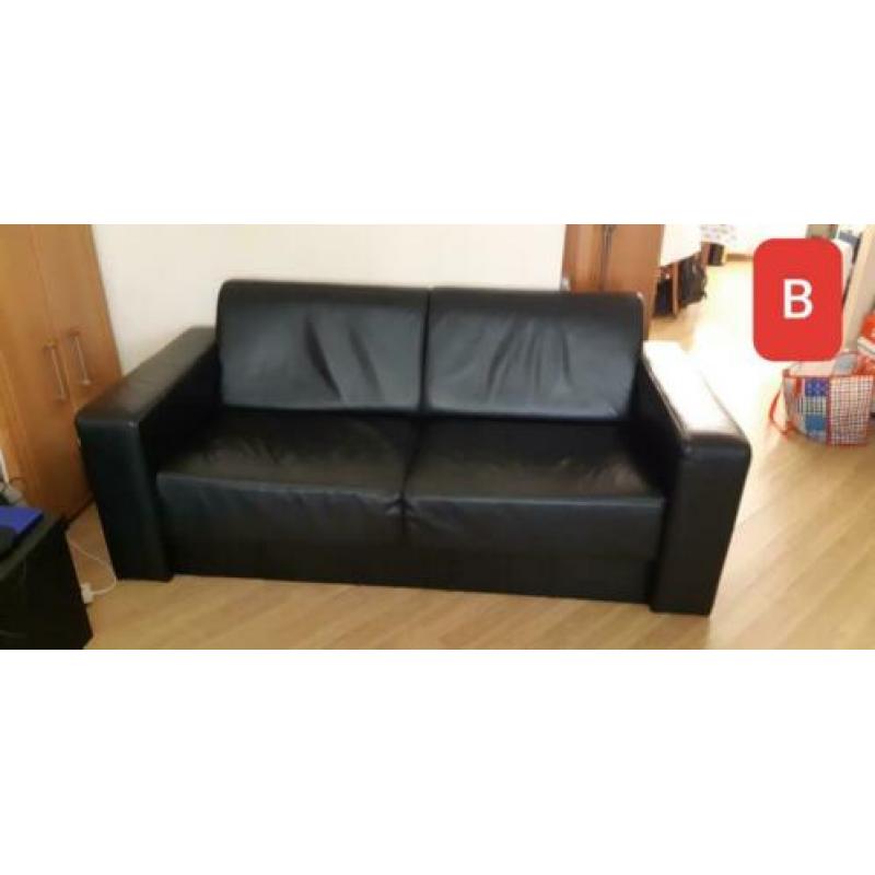2x zwart leren 2,5 zits bankstel