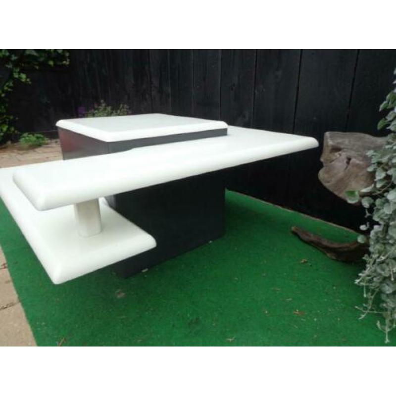 Vintage design kubus salontafel wit/grijs,80cm/80cm,35cm hg
