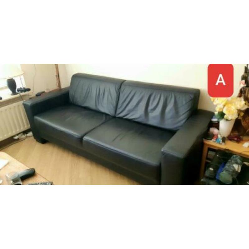 2x zwart leren 2,5 zits bankstel