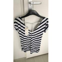 Wit/donkerblauwe top met open rug nieuw small