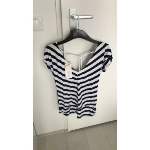Wit/donkerblauwe top met open rug nieuw small