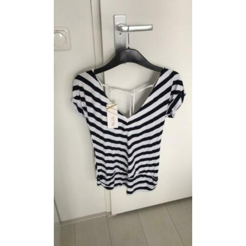 Wit/donkerblauwe top met open rug nieuw small