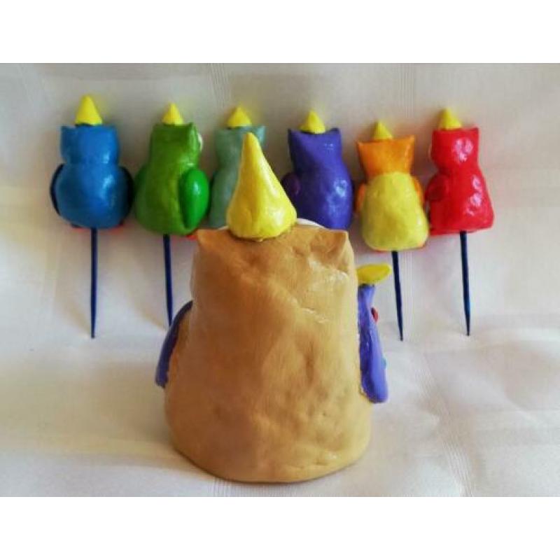Taartdecoratie grote uil 6 kleine uiltjes
