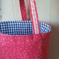 Roze canvas tas, met grappige applicatie meisje op pony