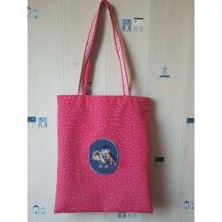 Roze canvas tas, met grappige applicatie meisje op pony
