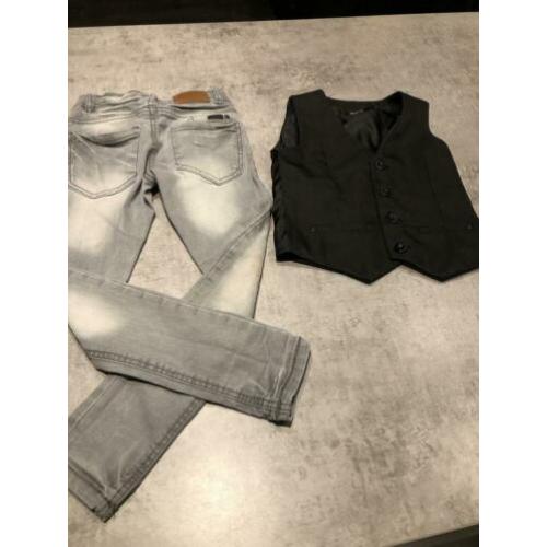 Zga nieuw zwart gilet met grijze skinny spijkerbroek 122/128