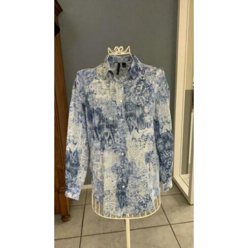 Blauw witte Mango blouse maat L