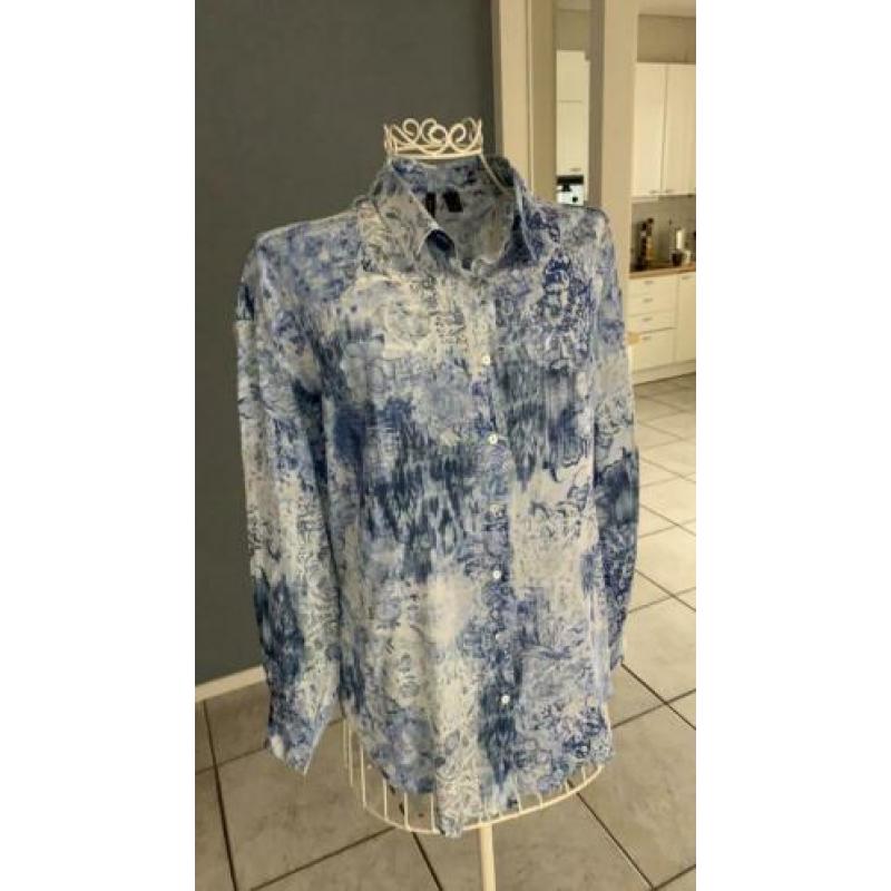 Blauw witte Mango blouse maat L