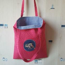 Roze canvas tas, met grappige applicatie meisje op pony