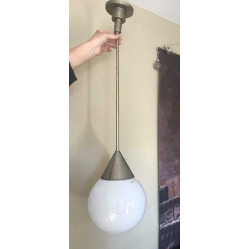 Prachtige vintage hanglamp zilver bol sober lamp antiek