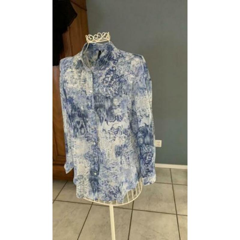 Blauw witte Mango blouse maat L
