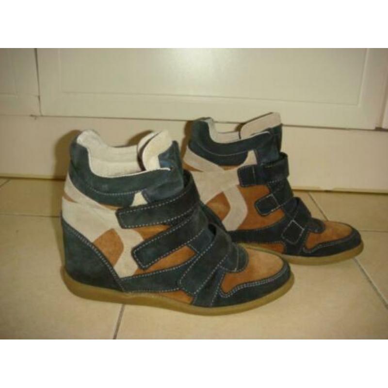 Poelman sneakers wedges suède bruin beige blauw maat 40 ZGAN