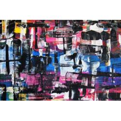 Cham Hillenius ( 1964 - ) " Stadsleven " acryl op linnen