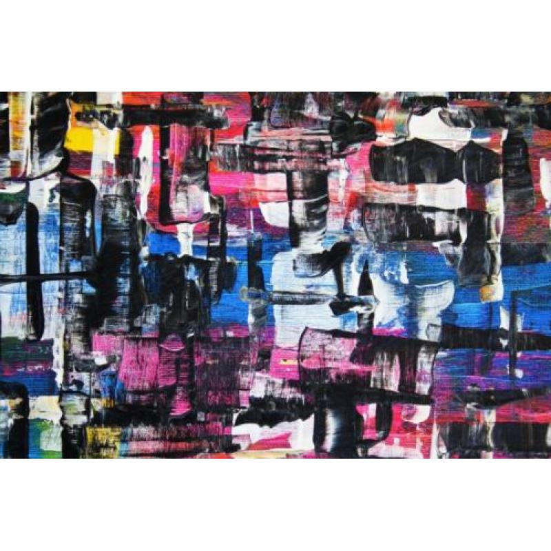 Cham Hillenius ( 1964 - ) " Stadsleven " acryl op linnen