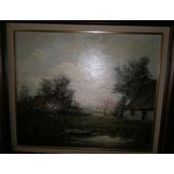 Olieverf schilderij op doek met landschap van,G.J. Ernens,