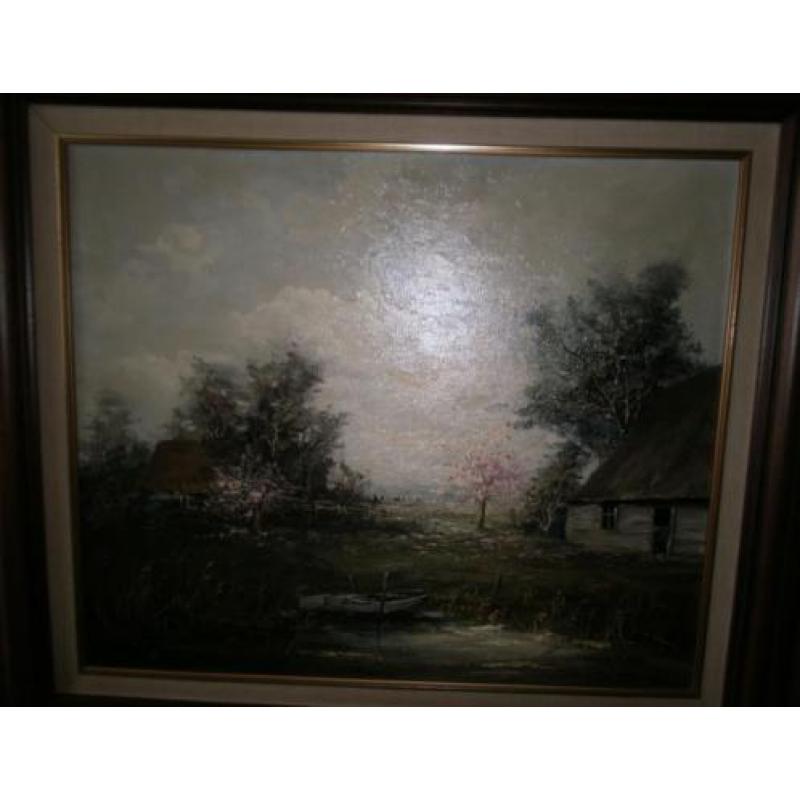 Olieverf schilderij op doek met landschap van,G.J. Ernens,