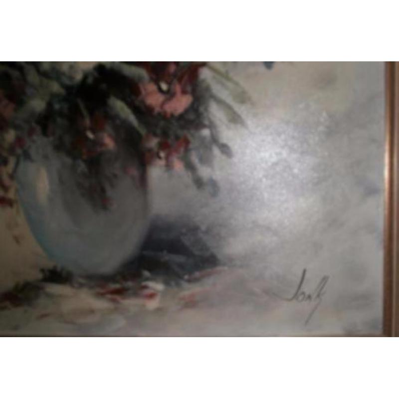 Olieverf schilderij op doek bloemen-stilleven schilder Jonk,