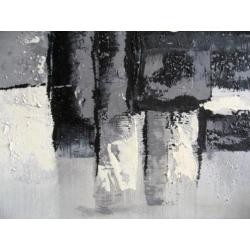 Abstract in zwart wit en grijsblauw, olieverf op doek