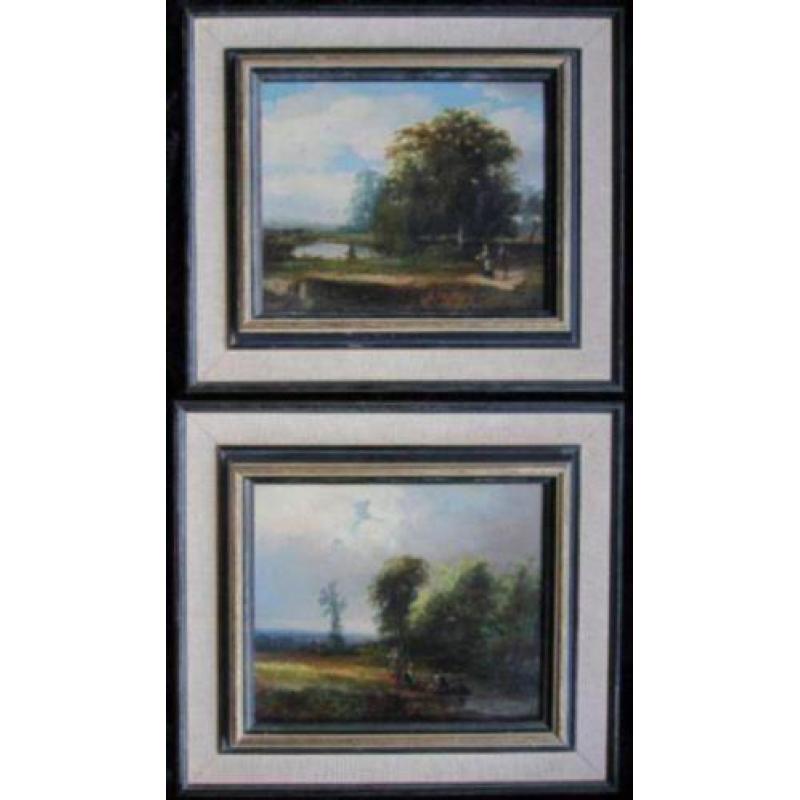 ==twee romantische landschappen==19e eeuw==monogram HR==