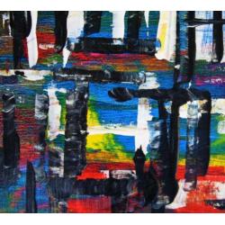 Cham Hillenius ( 1964 - ) " Stadsleven " acryl op linnen