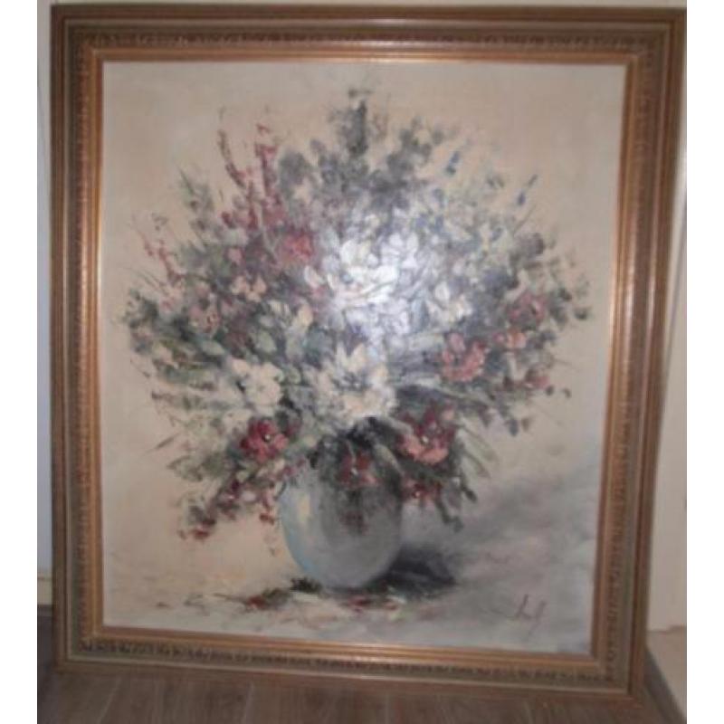 Olieverf schilderij op doek bloemen-stilleven schilder Jonk,