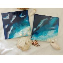 Schilderijen strand gemaakt van epoxy giethars op canvas